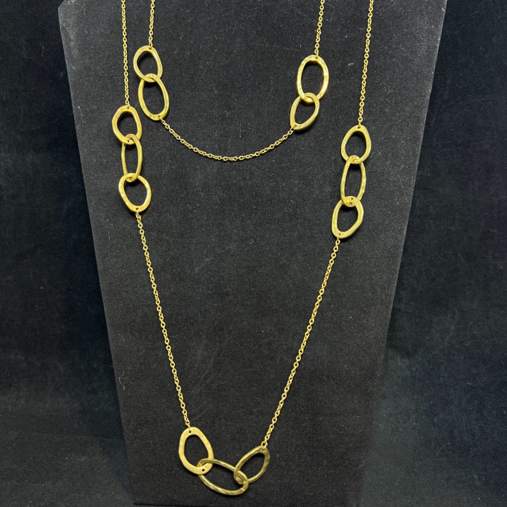 Vintage Double Strand Gold Tone Cable Chain & Oval Link Necklace (4235)